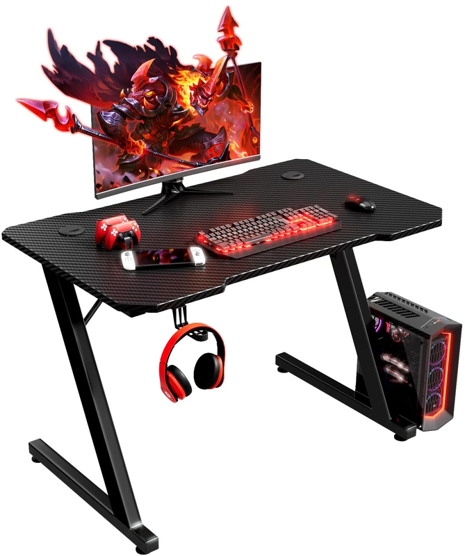 Homall Gaming Desk 80 x 50 cm PC Computer Desk Z Shaped Computer Table PC Gaming Table Gamer Desk for Home Office with Cup Holder and Headphone Hook, Black, ZOBK80