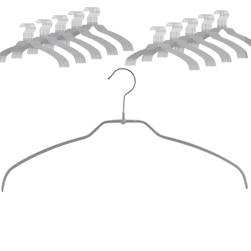 MAWA Light Clothes Hangers, Set of 100 50% Space Saving and Non-Slip Hangers, Ideal for Shirts and Blouses, with 360° Rotating Hook and Non-Slip Coating, 42 cm, Silver