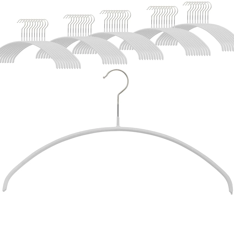MAWA Set of 50 Space Saving Non-Slip Clothes Hangers Ideal for T-shirts and Sweaters with 360° Rotating Hook and Non-Slip Coating, 40 cm, White