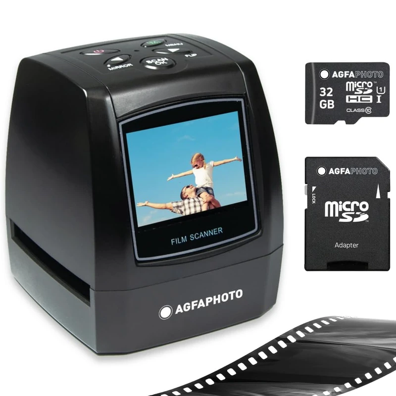 AgfaPhoto - Digital Film Scanner - Realiview AFS100-10MP, 2.4" LCD Screen - 35mm/135 Slides and Negatives - Black and White Negatives - Cables, Holders Included + 32GB SD Card