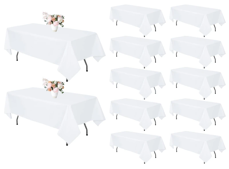 12 Pack White Rectangle Table Cloth 60 x 126 Inch For 8 Foot Tables