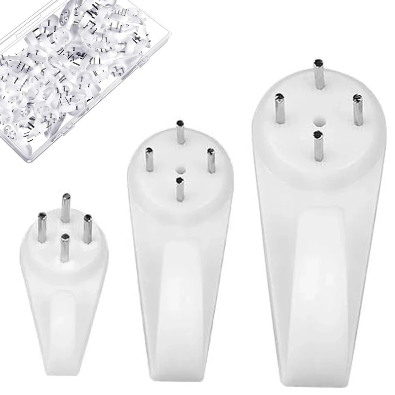 60pcs Non-Trace Picture Hooks for Hard Wall, Picture Hanging Kit for Picture Frame Fixing, Picture Hanger Hook for Plasterboard Walls Drywall Concrete Wall