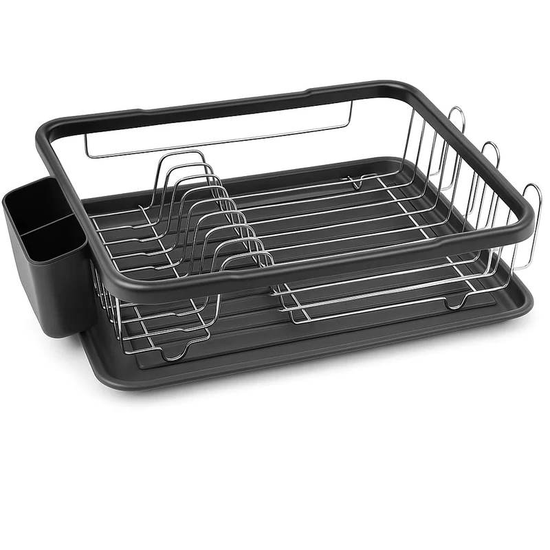 Casa & Casa Chrome Plated Dish Rack, Removable Cutlery Holder, Cup & Glass Holder & Drip Tray, Stainless Steel Dish Drainer Rack with Chrome Finish, Rust-Resistant, Durable & Space Saving Dish Rack