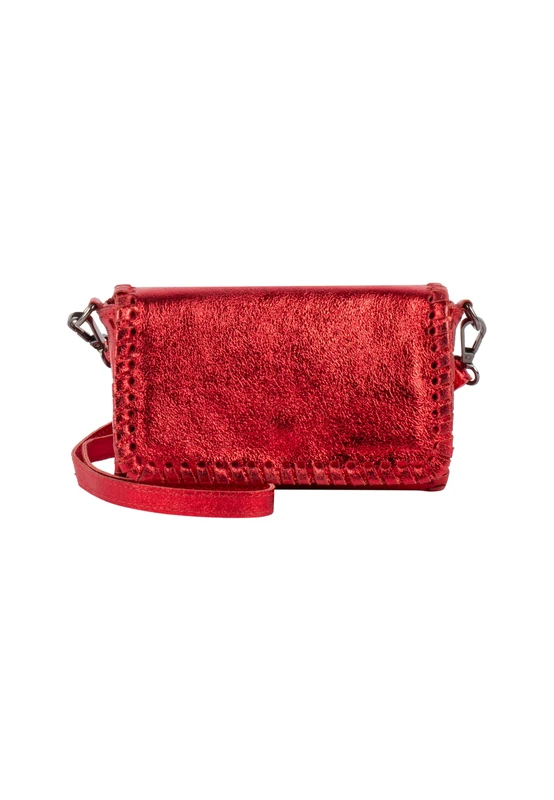 MAHISHA Women's Metallic Leather Handbag, red, One Size