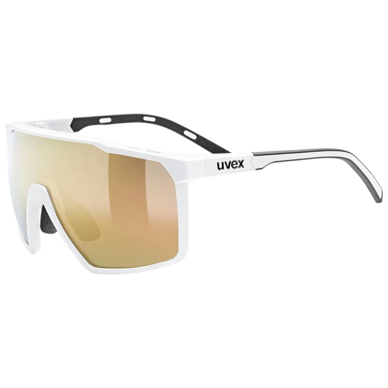 uvex mtn perform s - sports glasses for adults - strong UV protection - contrast enhancing - white matt/mir.gold - one size
