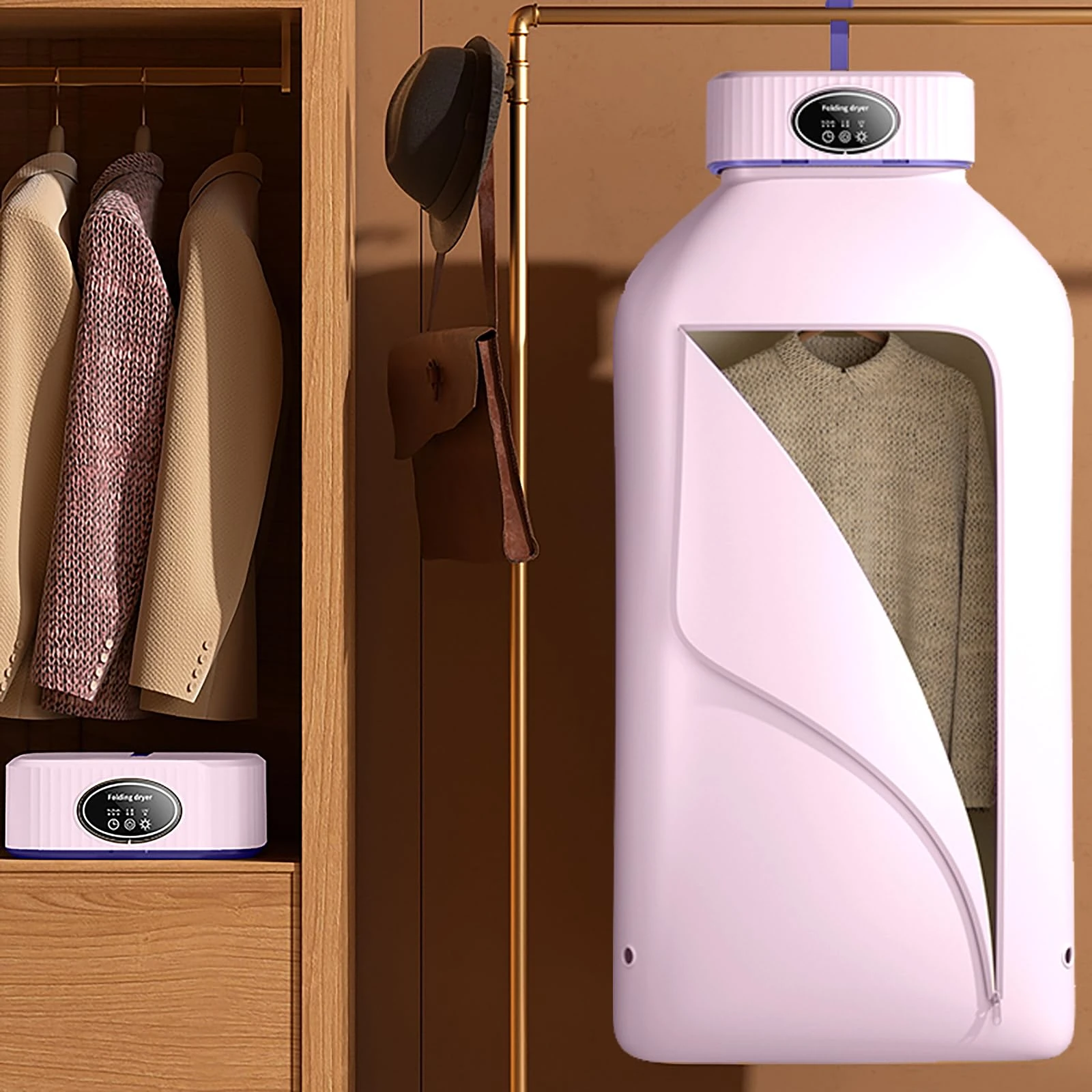 600W Portable clothes dryer, Efficient Indoor Electric Clothes Dryer, Mini dryer with Dryer Bag for Appartments RV Travel-(purple)