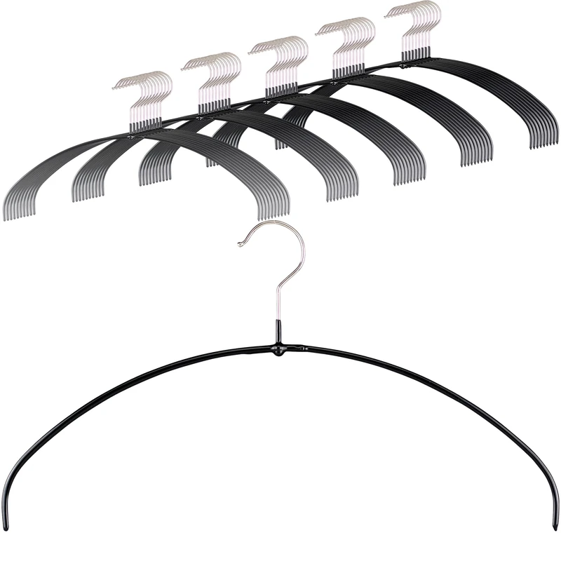MAWA Light Clothes Hangers, Set of 50 Space-Saving Non-Slip Hangers, Ideal for T-Shirts, Tops and Lightweight Jumpers, with 360° Rotating Hook and Non-Slip Coating, 40 cm, Black