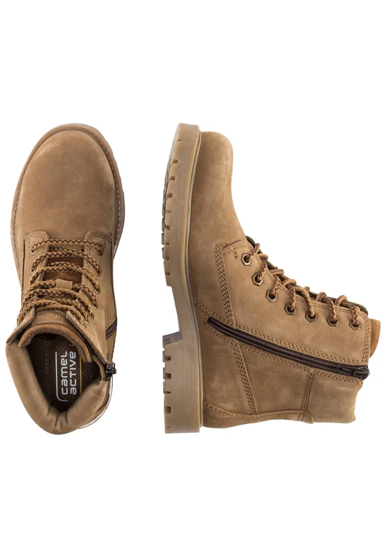 camel active Women's Real Leather Lace-Up Boots, Cognac, 4 UK