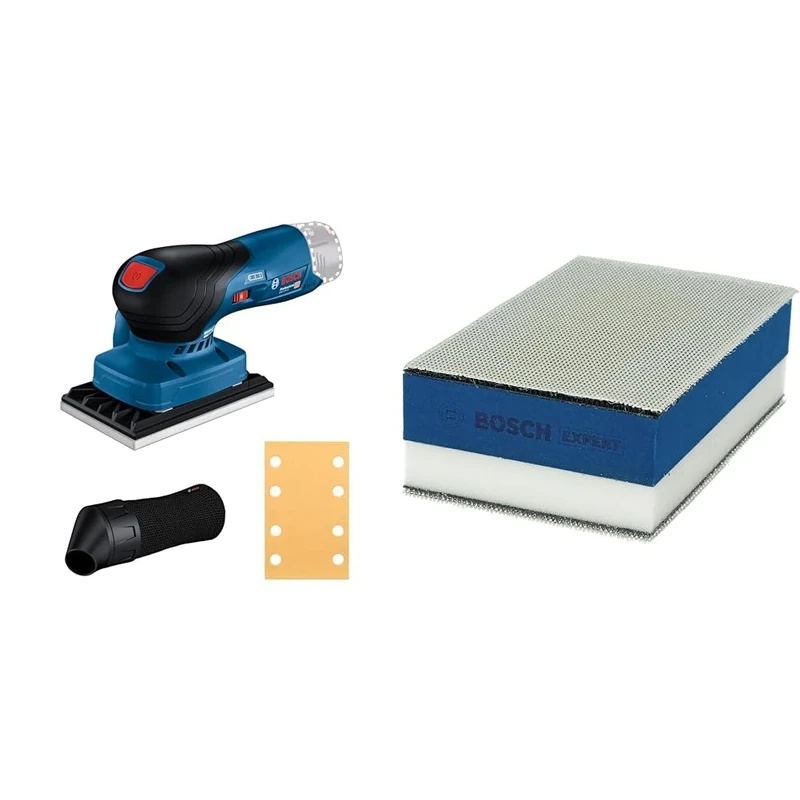 Bosch Professional 12V System Cordless Orbital Sander GSS 12V-13 (Compatible with Bosch Click & Clean dust Extraction System, incl. 1 x Sanding Sheet, dust Bag) + 1x Expert Dual Density Sanding Block