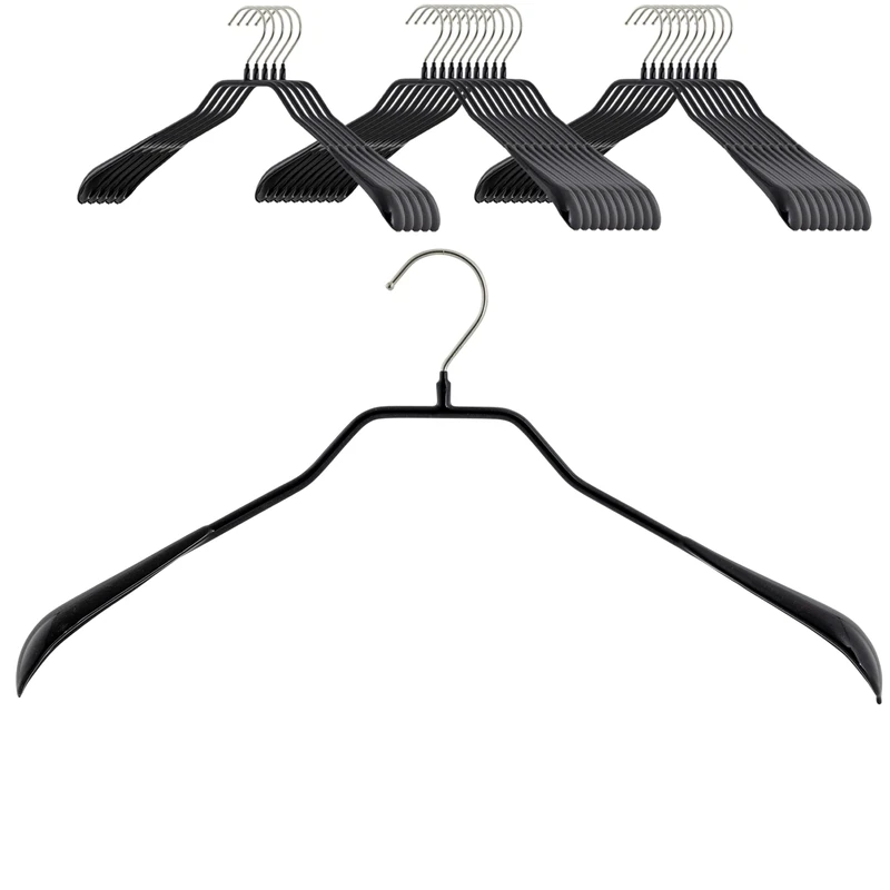 Coat hangers, 25 pieces, body-shaped metal hangers for jackets, coats, blazers and jackets, 360° rotating hook, anti-slip coating, 42 cm wide, black