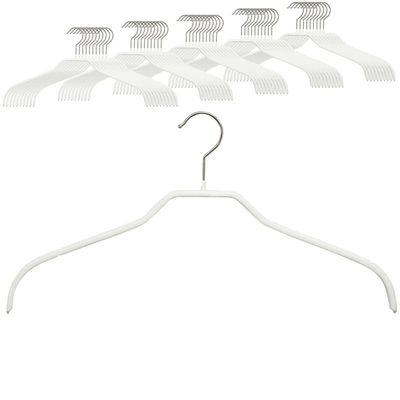 MAWA Set of 50 Space-Saving Non-Slip Hangers for Shirts and Blouses with 360° Rotating Hook Non-Slip Coating 45cm White