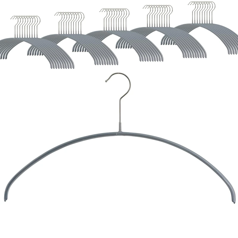 MAWA Set of 50 Premium Space Saving Non-Slip Clothes Hangers Ideal for T-Shirts and Sweaters with 360° Rotating Hook and Non-Slip Coating, 40 cm, Silver