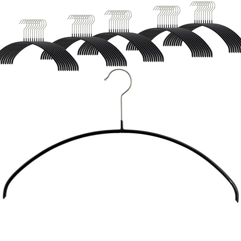 MAWA Set of 50 Space Saving Non-Slip Clothes Hangers Ideal for T-Shirts and Sweaters with 360° Rotating Hook and Non-Slip Coating, 40 cm, Black
