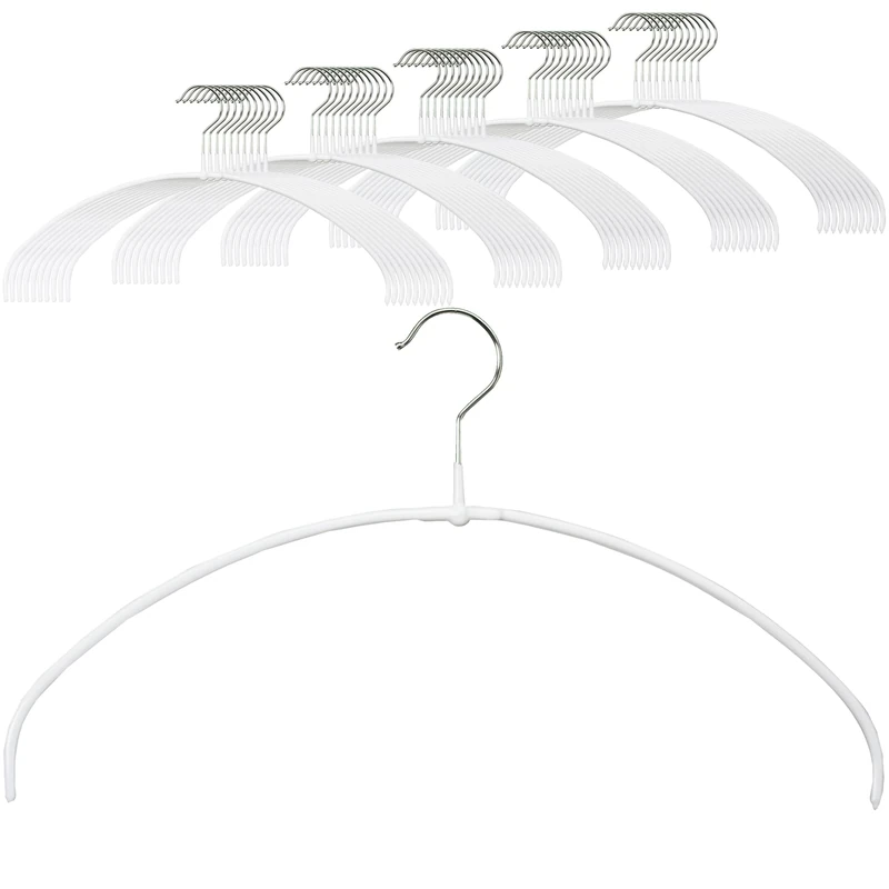 MAWA Light Clothes Hangers, Set of 50 Space-Saving Non-Slip Hangers, Ideal for T-Shirts, Tops and Lightweight Jumpers, with 360° Rotating Hook and Non-Slip Coating, 40 cm, White