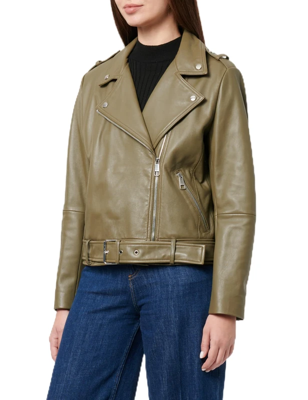 BOSS Women's C_Sameli Leather_Jacket, Dark Green303, 44