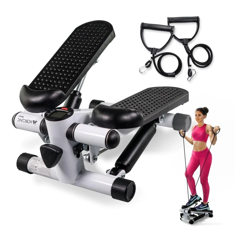 Mobiclinic®Fitness, Fitness Mini Stepper, Step Exercise Machine with Resistance Bands, Step Plus, Full Body Workout, Portable Stair Stepper, LCD Display, Max. load 100kg, Home Exercise, Indoor Gym