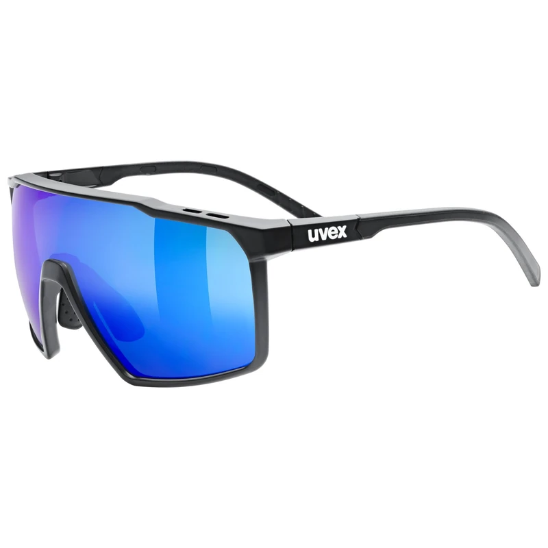 uvex mtn perform s - sports glasses for adults - medium UV protection - contrast enhancing - black matt/mir.blue - one size