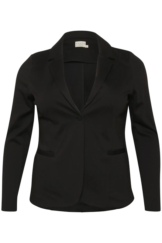 Kaffe Curve Women's Plus-Size Blazer Long Sleeves Single Button Front Jersey, Black Deep, L Grande Taille - Image 1