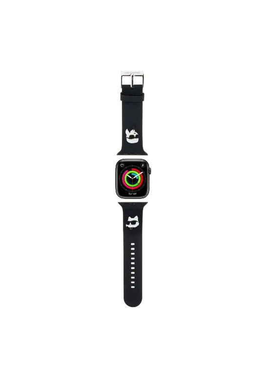 KARL LAGERFELD KLAWLSLKCNK Watch Band for Apple Watch 42/44/45mm Black 3D Rubber Karl&Choupette Heads Silicone Band - Image 1