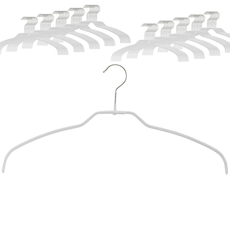 MAWA Light Clothes Hangers, Set of 100 Space-Saving Non-Slip Hangers, Ideal for Shirts and Blouses with 360° Rotating Hook and Non-Slip Coating, 42 cm, White