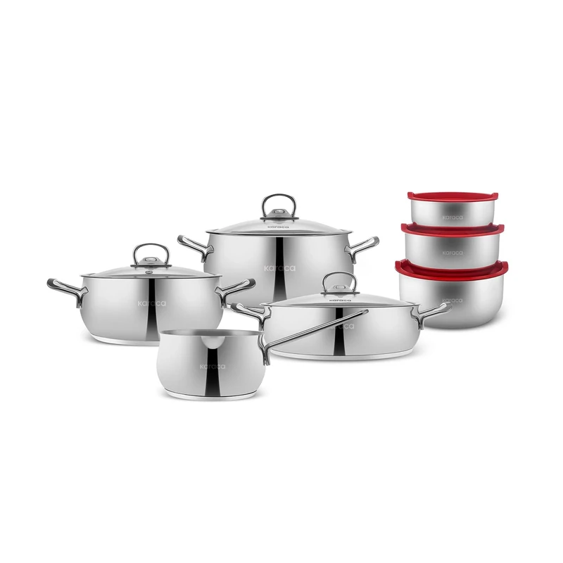 Karaca Stainless Steel Cookware Set 13-Piece, Saucepan, Pot Set, Induction Kitchen Cooking Set for Daily Cooking, Elegant Silver Finish Pots and Pans Set