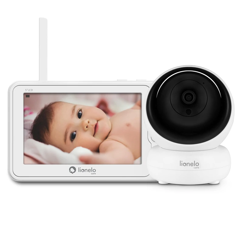 lionelo Babyline 8.3 Electronic Babymonitor with 360° Full HD Camera, 5 Inch Screen, 200 m Range, Two-Way Communication, Lullaby Sounds, 8 Hour Battery, Night Mode, Sensor