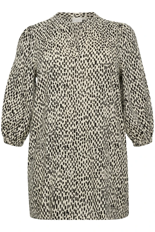 Kaffe Curve Women's Plus-size Women's Tunic 3/4 Sleeves V-notch Neck Casual Fit Printed tunic, Turtledove/Black Graphic Dot, - Image 1