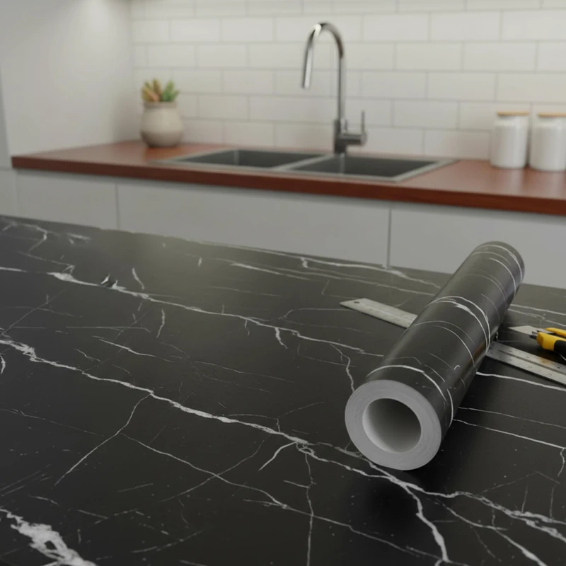 Ambiance Sticker Black and White Marble Tape Roll - Self-Adhesive Adhesive Coating for Kitchen Furniture Bathroom - 60 x 3 m