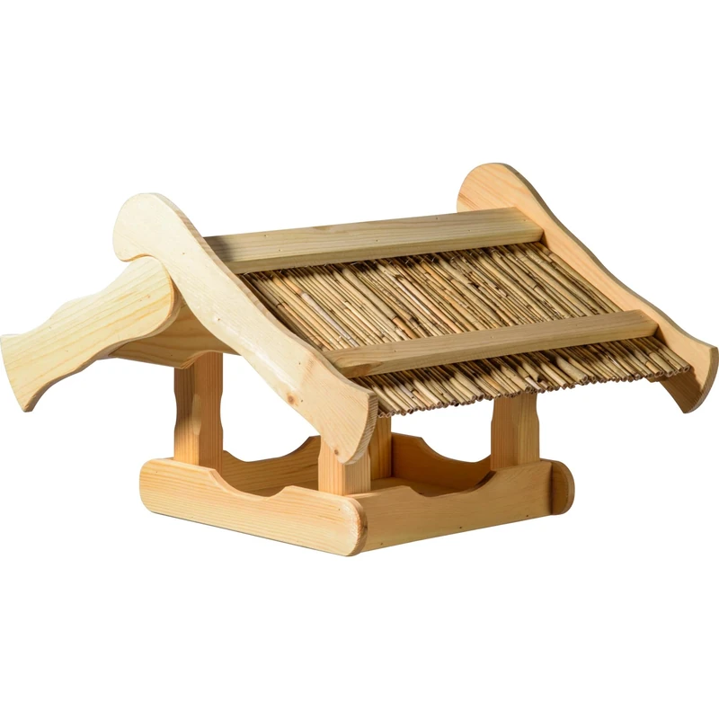 dobar Kunoy Large Bird Feeder with Reed Roof for Stand, Feeding Station for Wild Birds, Wild Bird Feeding Area, 50 x 44 x 32 cm