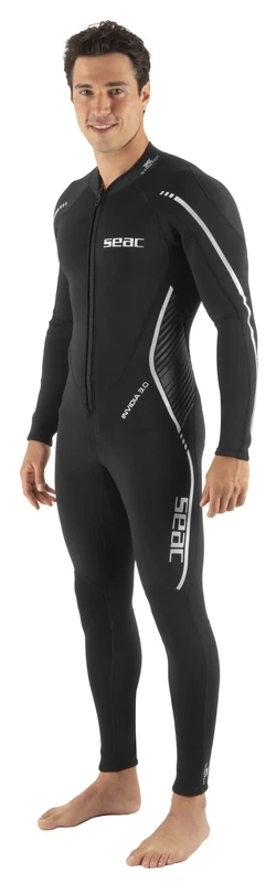 SEAC Invidia Man, 3 mm neoprene, Ultrastretch, one-piece wetsuit with front zip for diving, snorkeling and freediving, black, L