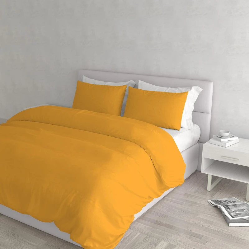 Elegant Microfibre Double Duvet Cover Set, Made in Italy – Duvet Cover Set – Duvet Cover 250 x 200 cm with Flap and Pillow Cases, Yellow, Double