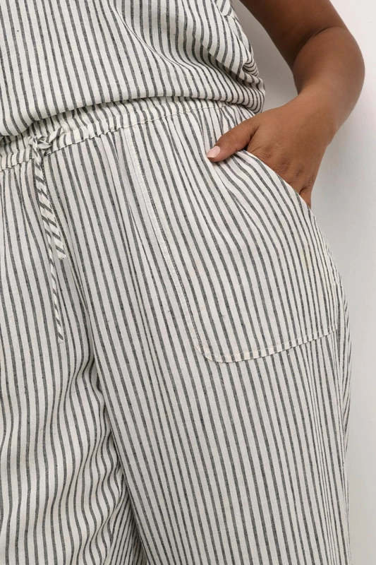 Kaffe Curve Women's Plus-Size Women's Pants Cropped Length Casual Fit Elastic Waist Pants, Chalk/Black Stripe, - Image 1