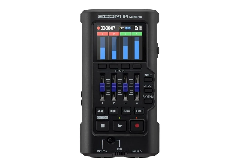 ZOOM R4 MultiTrak mobile 4-track recorder and compact audio studio for musicians and songwriters, 32-bit float audio, 2 XLR/TS combo inputs, effects, rhythm section