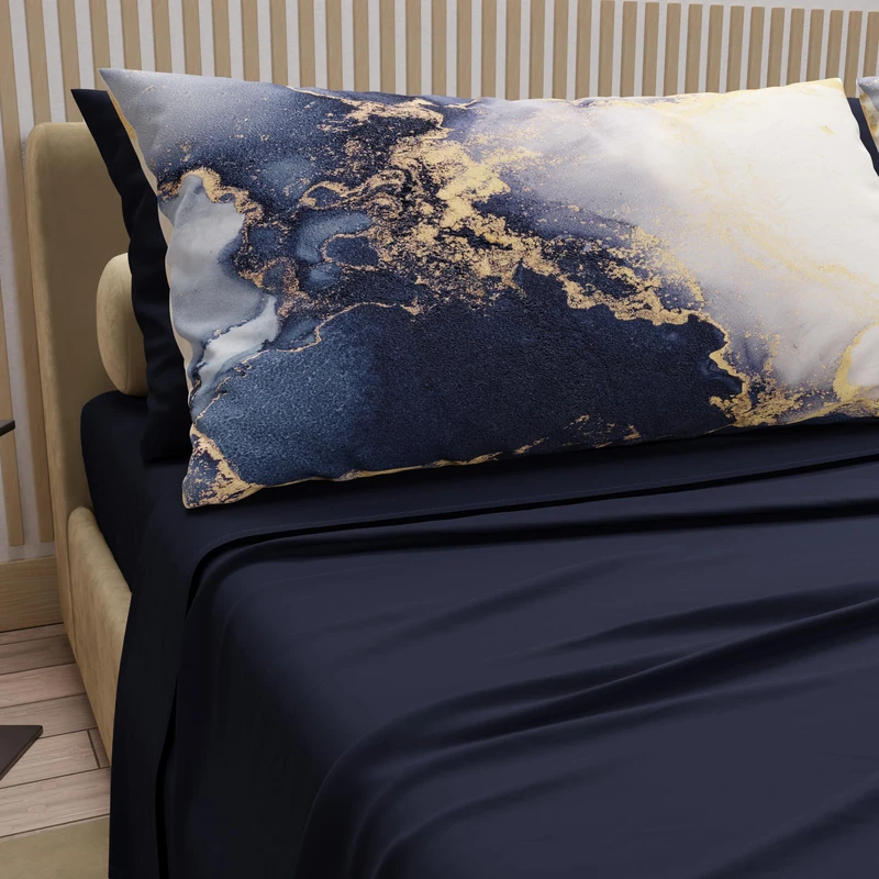 PETTI Artigiani Italiani - Cotton Sheets with Pillowcases in Digital Print, Double Bedsheets, Complete Bed Set, Night Blue, 100% Made in Italy - Image 1