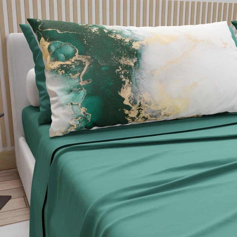 PETTI Artigiani Italiani - Cotton Sheets with Pillowcases in Digital Print, Double Bedsheets, Double Bed Set, Teal, 100% Made in Italy