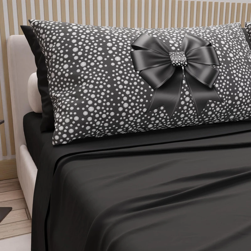 PETTI Artigiani Italiani - Double Bed Sheets in Cotton with Pillowcases in Digital Print, for Double Bed, Complete Fitted Sheet Top and Bottom Sheet, Black, 100% Made in Italy