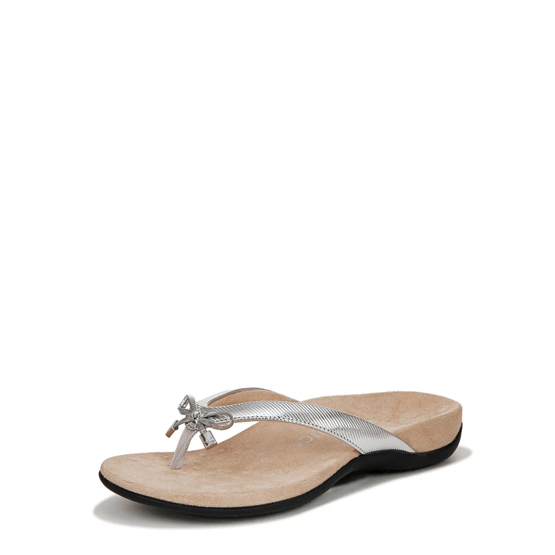 Vionic Womens Bella Flip-Flop Sandal Wide Fit UK 6, Aluminum Faux Patent Leather