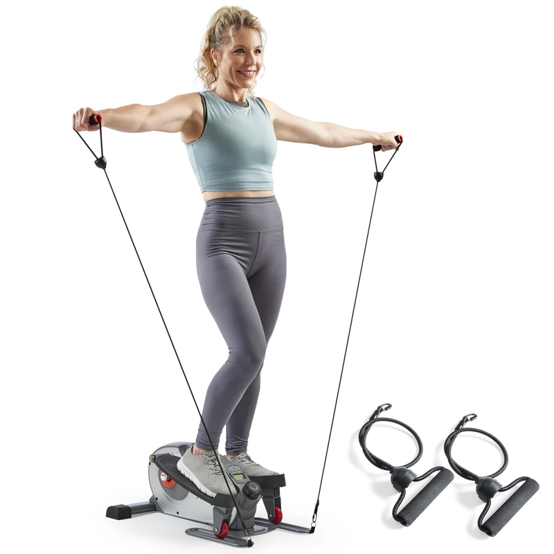 Sunny Health & Fitness Smart Mini Elliptical w/Resistance Bands for Leg & Arm Exercise,16 Resistance Levels Magnetic Sitting/Standing Pedal Exerciser w/LCD Monitor for Home Use,SF-E323054