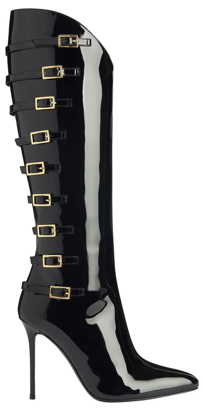 Giuseppe Zanotti Patthi Fabric Boots 11 - Black Patent Stiletto