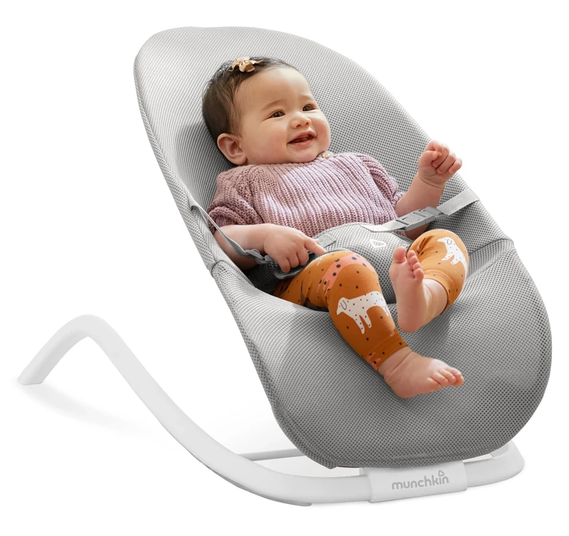 Munchkin 2-in-1 Spring Baby Bouncer Rocker - Gentle Swing from Birth to 9kg (20lb). Rocker with 3 Recline Positions, Lightweight Bouncer Chair, Folds Flat for Easy Storage & Travel, Grey