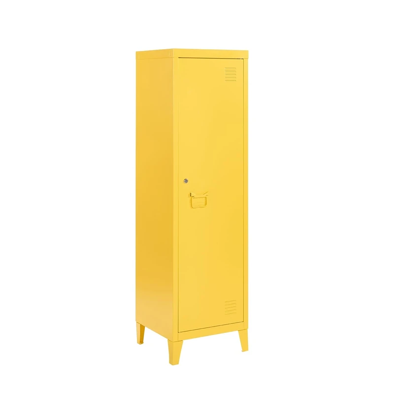 MMT Furniture Designs Ltd Furniture Metal Locker Cabinet in Orange Yellow Blue White Grey, Lockable Cabinet Storage Cleaning Cupboard Slim One Door Wardrobe Shoe Storage (Yellow - RAL 1017, 137cm)