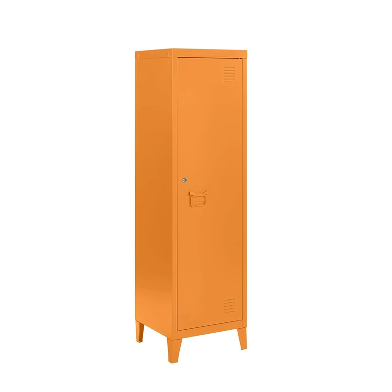 MMT Furniture Designs Ltd Locker, Metal, Slim Cabinet in Orange Yellow Blue White Grey, Lockable Cabinet Storage Cleaning Shoe Cupboard One Door Wardrobe Industrial Storage (Orange - RAL 2008, 137cm)