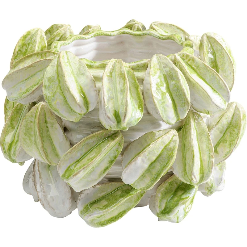 Kare Design Deco Vase Carambola, Green, White, Decorative Vase for Flowers, Modern, Room Decor, Home Decor, Table Decoration for Living Room, Bedroom, Home Office, 23x34x33 cm (H/W/D)