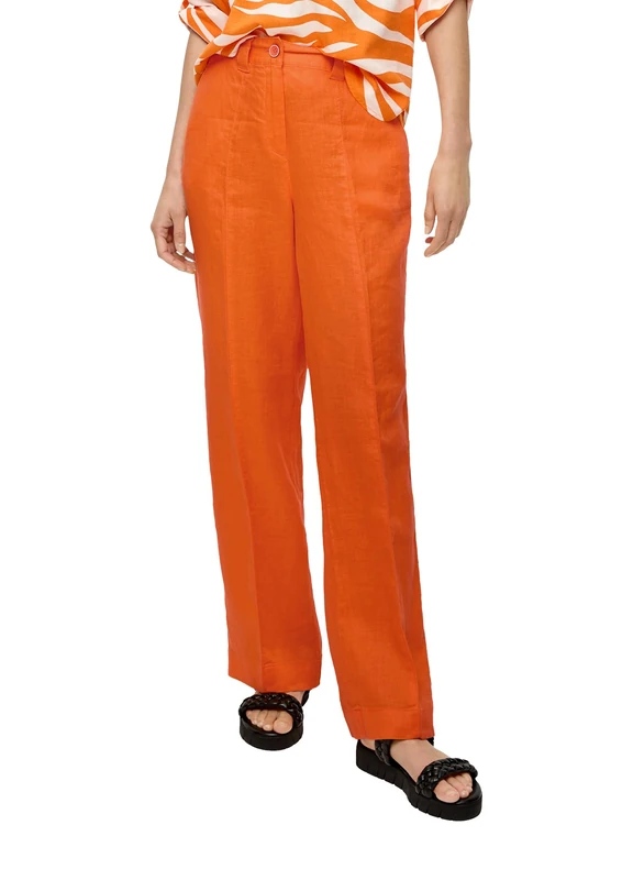 s.Oliver Women's Linen Trousers, Wide Leg, Orange 2310, 12