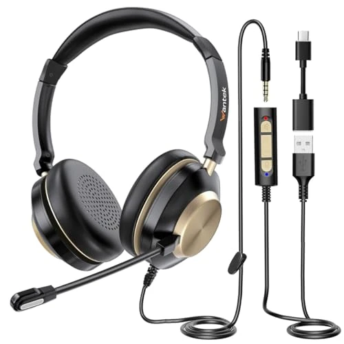 Wantek USB Computer Headset with Clear Chat Microphone