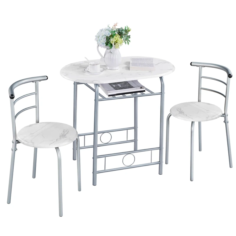 Yaheetech 3 Piece Dining Room Set, Dining Table and Chairs Set of 2 White