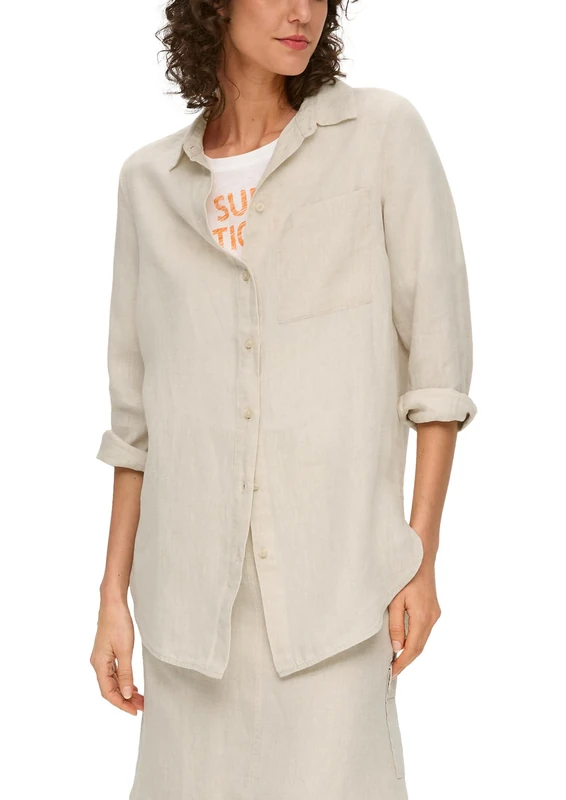 s.Oliver Long Linen Shirt Blouse, Beige, 10 - Image 1