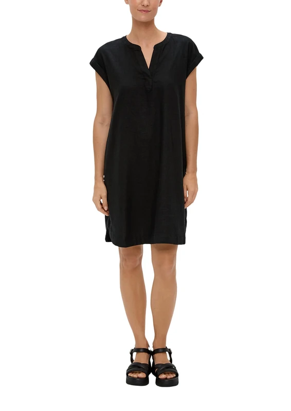 s.Oliver Tunic Neck Midi Dress, Black 9999, 10 - Image 1