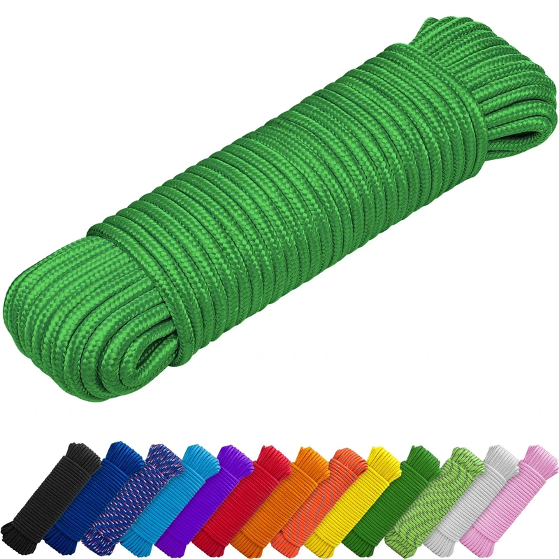 TECEUM Rope – 27.5M x 10mm (3/8 Inch) – Green – Strong All-Purpose Utility Rope – Camping, Crafting, Flag Pole, Indoor & Outdoor – Polypropylene Nylon Poly Lightweight Diamond Braided Cord
