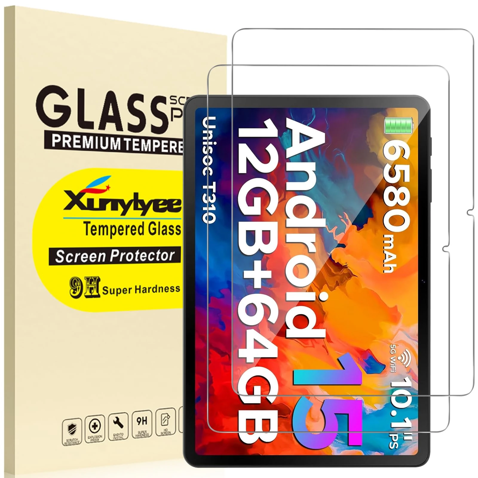XunyLyee 10.1 Inch Android 16 15 14 Tablet Screen Protector for DOOGEE Tab A9/ DOOGEE Tab A9 Pro 10 Inch Tablet 2025, 9H Hardness Tempered Glass Film, 2 Pack